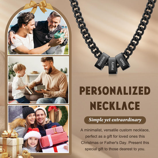 Ksopieah Custom Name Necklace for Men - Personalized Stainless Steel Dad Necklace with Names Fathers Day Christmas gift for Dad Husband Son (3 NAMES)
