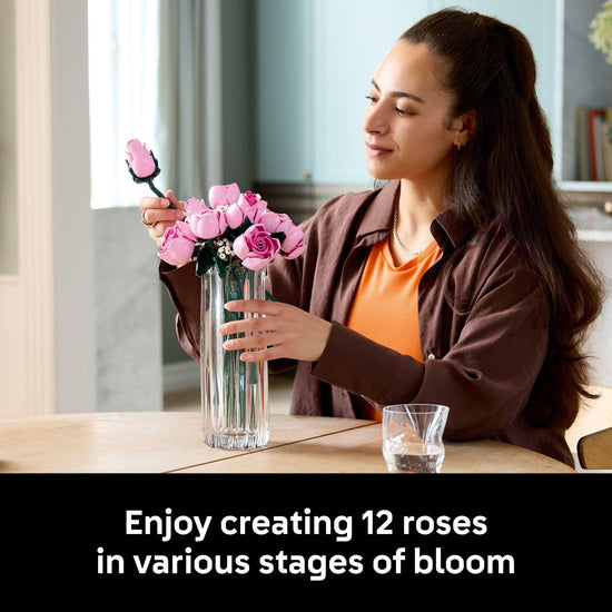 LEGO building blocks — bouquet of pink roses for home or office decor