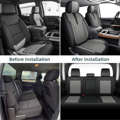 Vehicle seat covers - AOMSAZTO black and grey set for Chevy Silverado and GMC Sierra 1500 2500HD 3500HD 2019-2024 Crew Cab