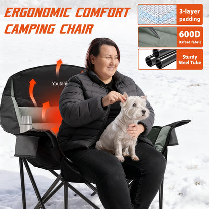 Youtanic Oversized Camping Chair, Portable Folding Camping Chairs with Side Pocket, Cup Holder and Carry Bag, Heavy Duty Outdoor Camping Chairs for Adults