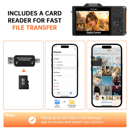 6K 96MP Flip Screen Digital Camera for Photography, WiFi, Dual Lens