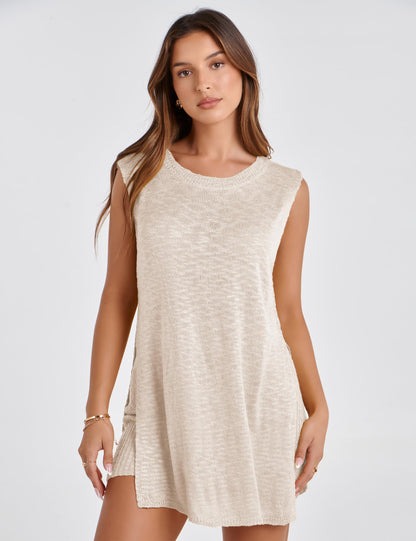 Bianstore women's summer sweater set - sleeveless knit pullover and matching shorts