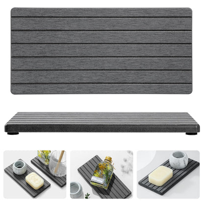 Razborci 2PCS Diatomite Water Absorbing Stone Drying Tray Mat for Bathroom & Kitchen Counter, Instant Dry Drink Bar Coaster, Vanity Sink Caddy Organizer, Dish Soap Sponge Holder, Dark Gray, 8"x3.8"