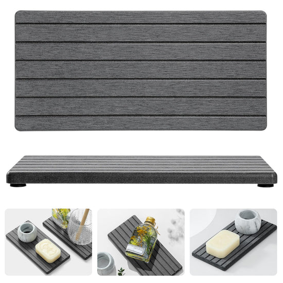 Razborci 2PCS Diatomite Water Absorbing Stone Drying Tray Mat for Bathroom & Kitchen Counter, Instant Dry Drink Bar Coaster, Vanity Sink Caddy Organizer, Dish Soap Sponge Holder, Dark Gray, 8"x3.8"