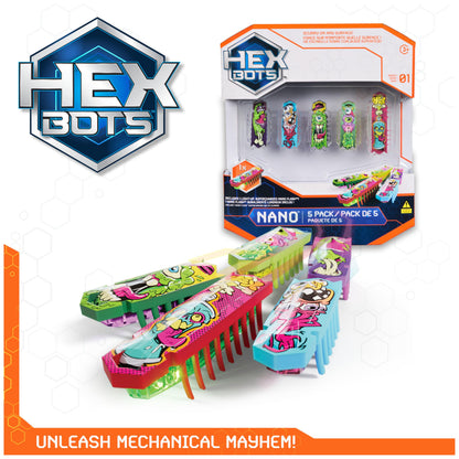 HEX BOTS Nano 5 pack - Mini robot toy with vibration technology for kids and cats 3 and up