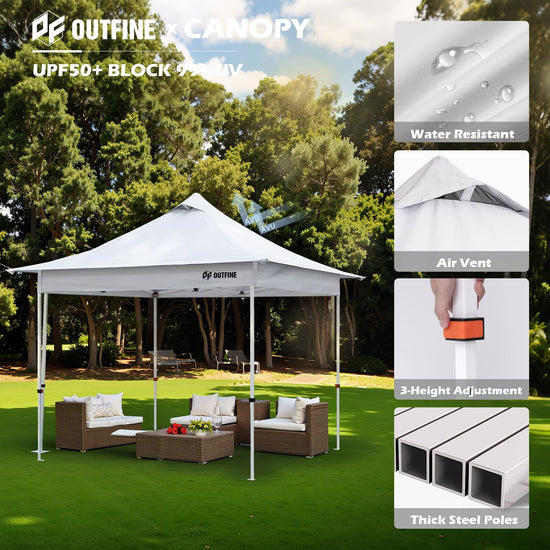 OUTFINE Pop-up Tent 10x10 Instant Gazebo with Wheeled Bag, Sandbags x4, Tent Stakes x8