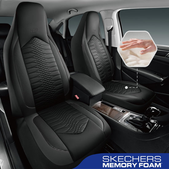 Skechers vehicle seat cover — leather high back, waterproof, airbag compatible, black