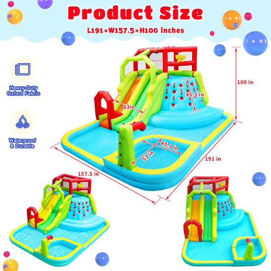 WELLFUNTIME inflatable bouncer — water slide park with deep pool and air blower