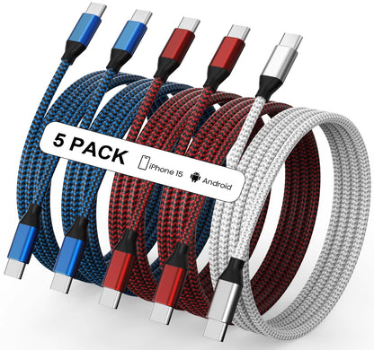 USB C cable - nylon braided for fast charging up to 60W, compatible with iPhone and MacBook