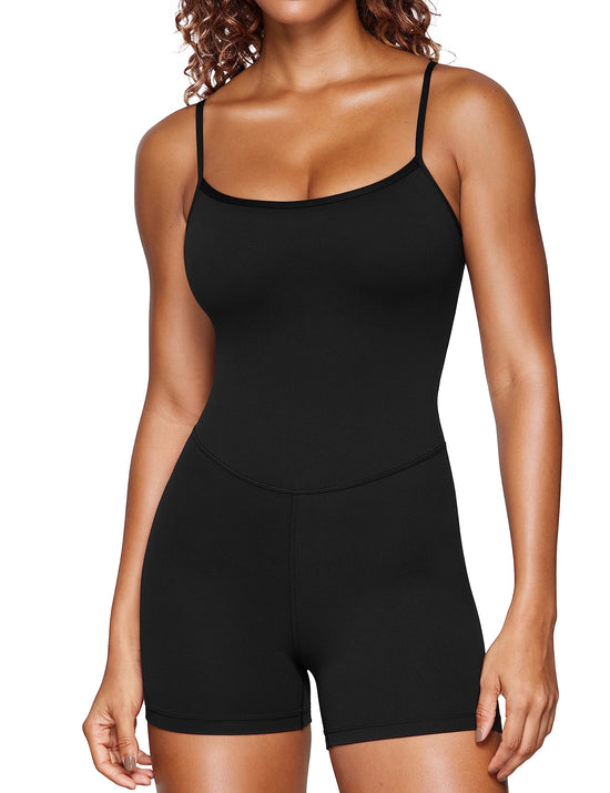 CRZ YOGA one piece outfit — Adjustable sleeveless cami strap bodysuit with shorts padded
