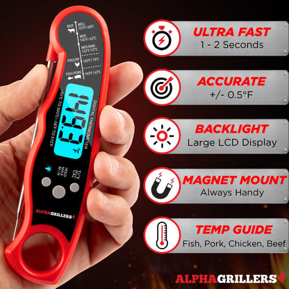 Alpha Grillers meat thermometer – instant read digital cooking thermometer for grilling