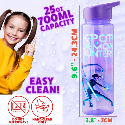 KPop Huntrix water bottle - 25oz leak proof with straw lid for girls