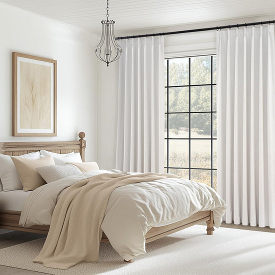 Topfinel curtains — Vintage off white floral hummingbird pattern, 84 inches long, 2 panels