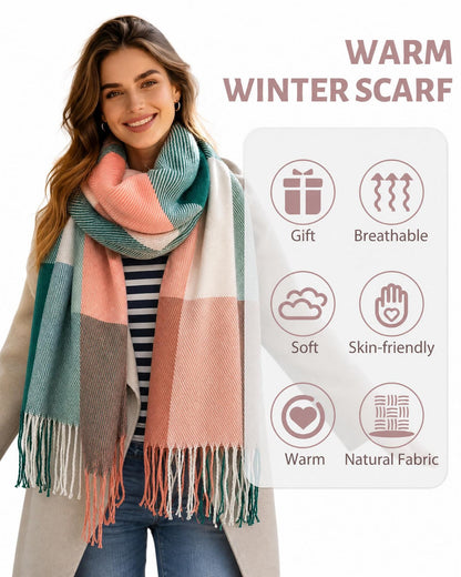 YSense women's plaid blanket scarf - chunky oversized winter wrap shawl