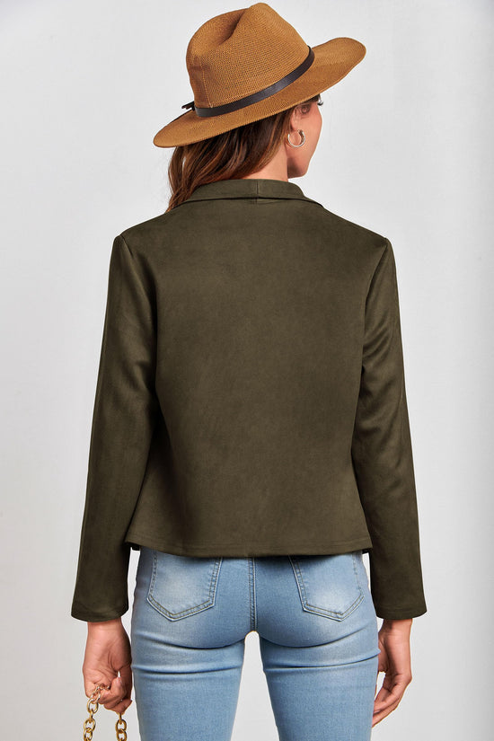 PRETTYGARDEN faux suede cropped coat with open front design