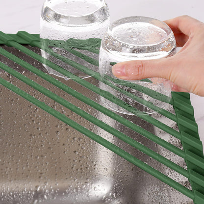 Tomorotec drying rack — compact silicone-coated triangle design for sink corner