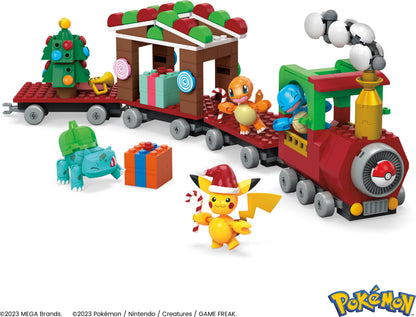 Toy building block set — Pokemon holiday train with 373 pieces and 4 characters