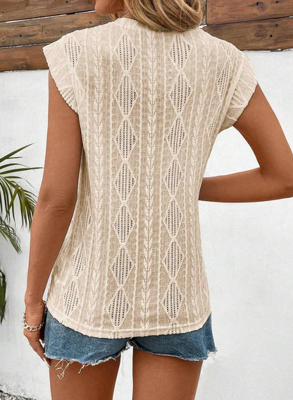 SHEWIN shirt — Lightweight crochet knit texture tank top with cap sleeves