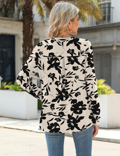 Micoson shirt — dressy casual long sleeve v neck pleated work blouse