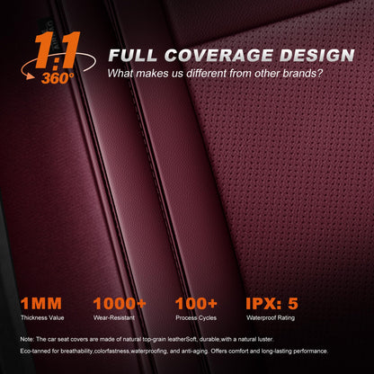 AOMSAZTO seat covers - Faux leather custom fit for Toyota Tacoma 2024-2026 double cab 5 seats burgundy