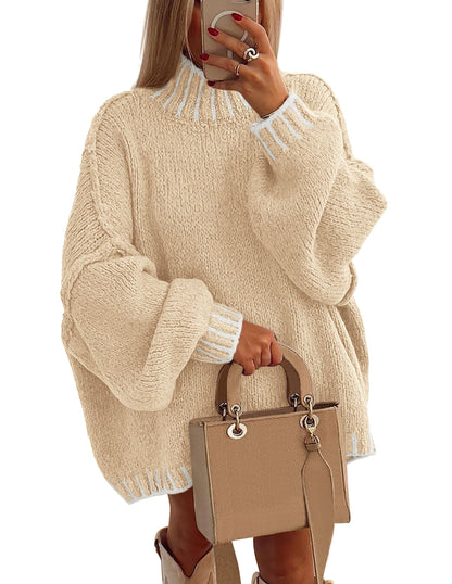 Sweater — Oversized pullover with mock neck and chunky knit design