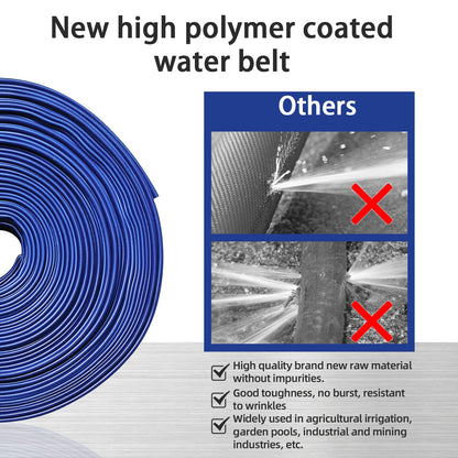 YASHINE PVC HOSE 1-1/2"*50ft, Pool Backwash Hose, Heavy Duty Reinforced Blue PVC Lay Flat Water, For Swimming Drain Pools and Clean Filters, with 2 Clamp