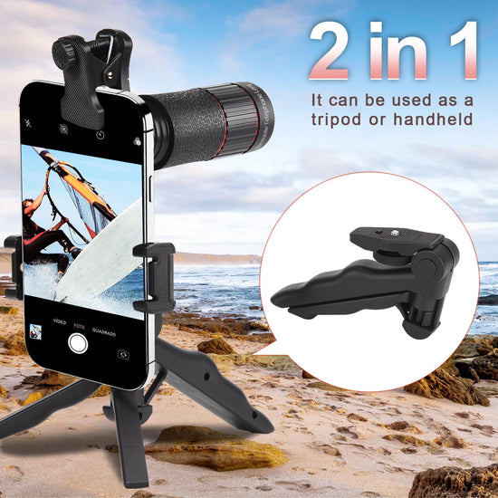 Camera lenses — 32X telephoto lens with adjustable tripod and universal clip
