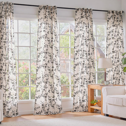 Lazzzy floral linen curtains — vintage farmhouse style with light filtering design