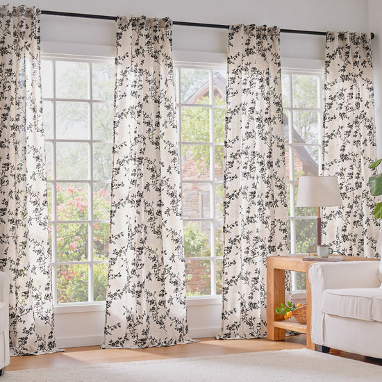 Lazzzy floral linen curtains — vintage farmhouse style with light filtering design