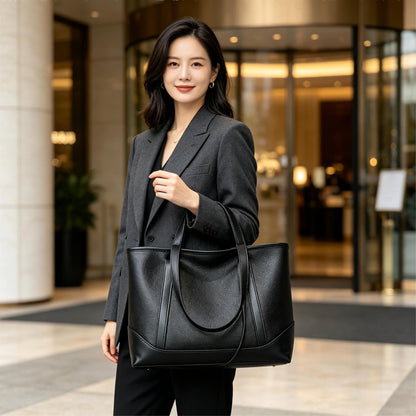 Borsa a Spalla da Donna in Pelle con Texture Litchi Nera Tote Casual Bag Bag da donna per i pendolari, borsa da donna per ufficio, borsa da doppio uso a spalla