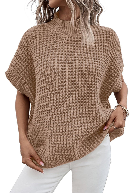Sweater - Pink Queen batwing mock neck oversized pullover vest tops