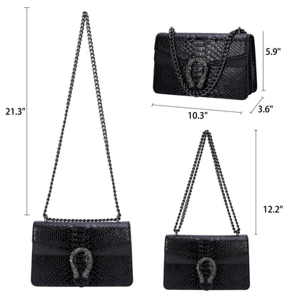 Aiqudou handbag — snake print design with chain detail and luxury PU leather