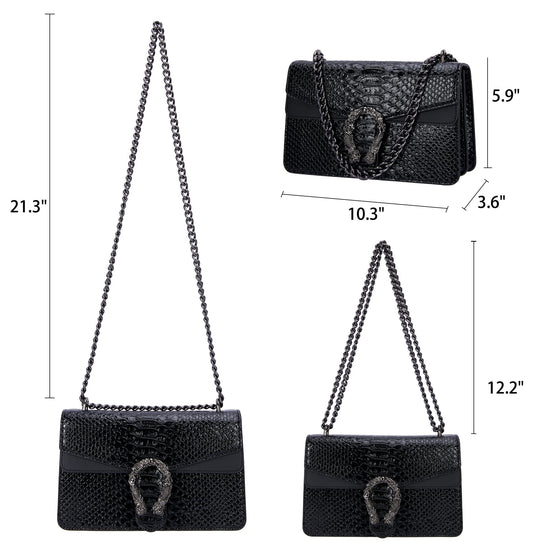 Aiqudou handbag — snake print design with chain detail and luxury PU leather