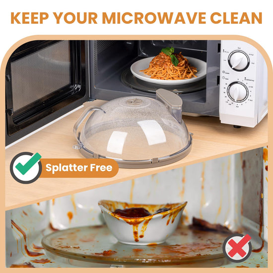 Microwave splatter cover - upgraded with water steamer and integrated handle