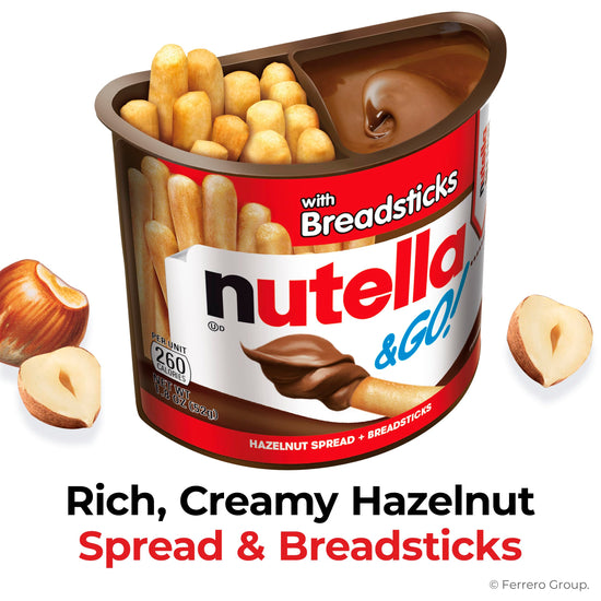 Nutella & GO! chocolate hazelnut spread with breadsticks, 24 snack packs 1.8 oz each