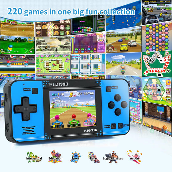 Handheld game with 220 retro games - Portable gaming player with rechargeable battery and LCD screen