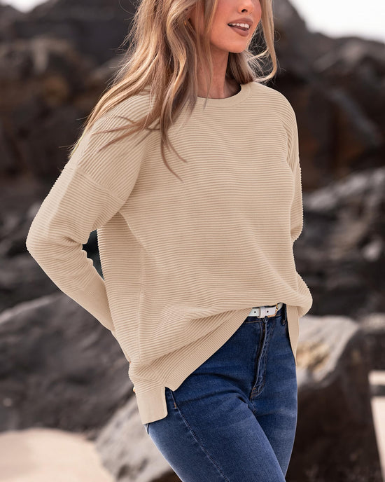BTFBM sweater — casual long sleeve striped pullover tops for women 2026