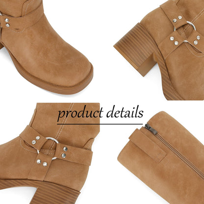 XBKXMK knee high riding boots with chunky heel and wide calf