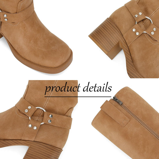 XBKXMK knee high riding boots with chunky heel and wide calf