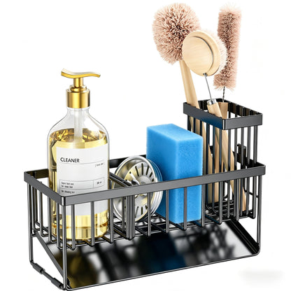 Cisily kitchen sink caddy with high brush holder and sponge holder for sink