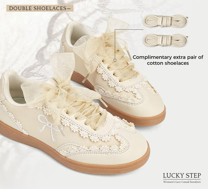 Sneakers — Lace detail with organza ribbon lace-up design and gum sole
