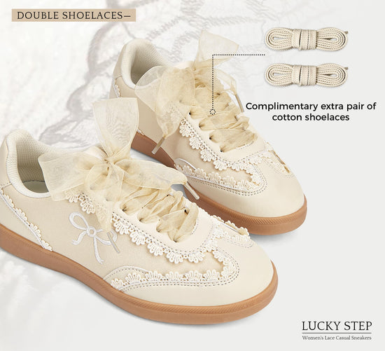 Sneakers — Lace detail with organza ribbon lace-up design and gum sole