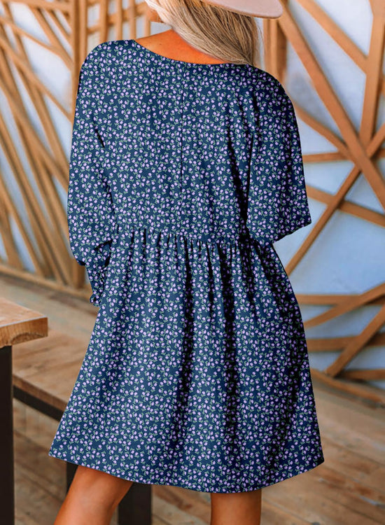 Dokotoo dress — Flowy boho floral babydoll mini with long sleeves and empire waist