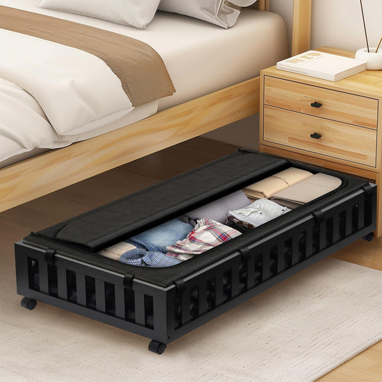 Gashell under bed storage boxes with wheels - bamboo design, 2 pack, 39”x20”x7.8”