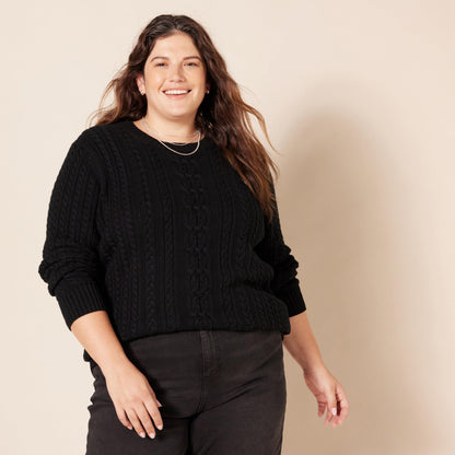 Sweater — Soft fisherman cable knit crewneck in plus size available