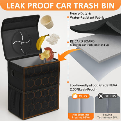 Vankor car trash can - hanging lid design for back seat use