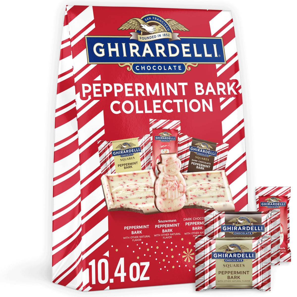 Ghirardelli chocolate candy — Peppermint bark and milk chocolate with pistachio fillingGhirardelli chocolate candy — Peppermint bark and milk chocolate with pistachio filling