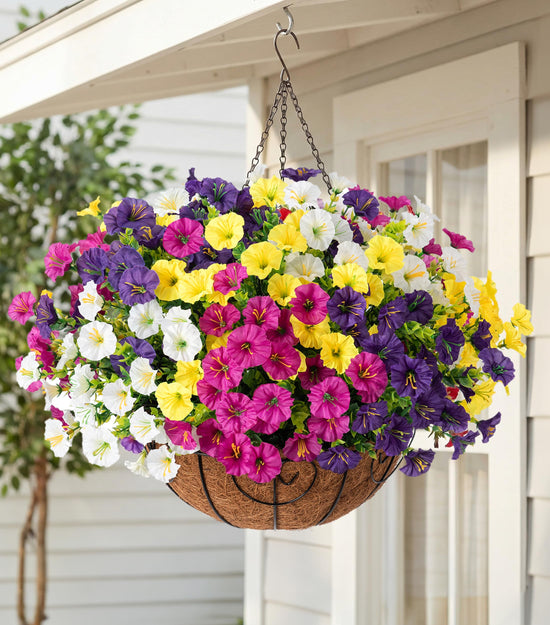 HyeFlora artificial plant - silk morning glory eucalyptus in planter for outdoors decor