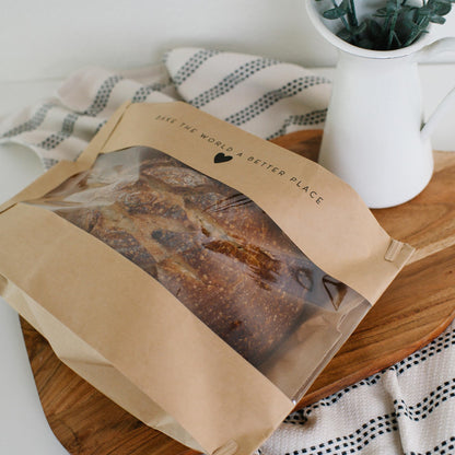 Food storage bag — Kraft paper with window for homemade bread gifting