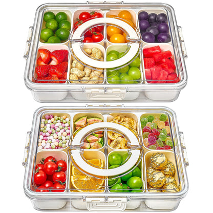 Mfacoy tray — divided serving tray with lid and handle, 2 pack set for snacks and travel